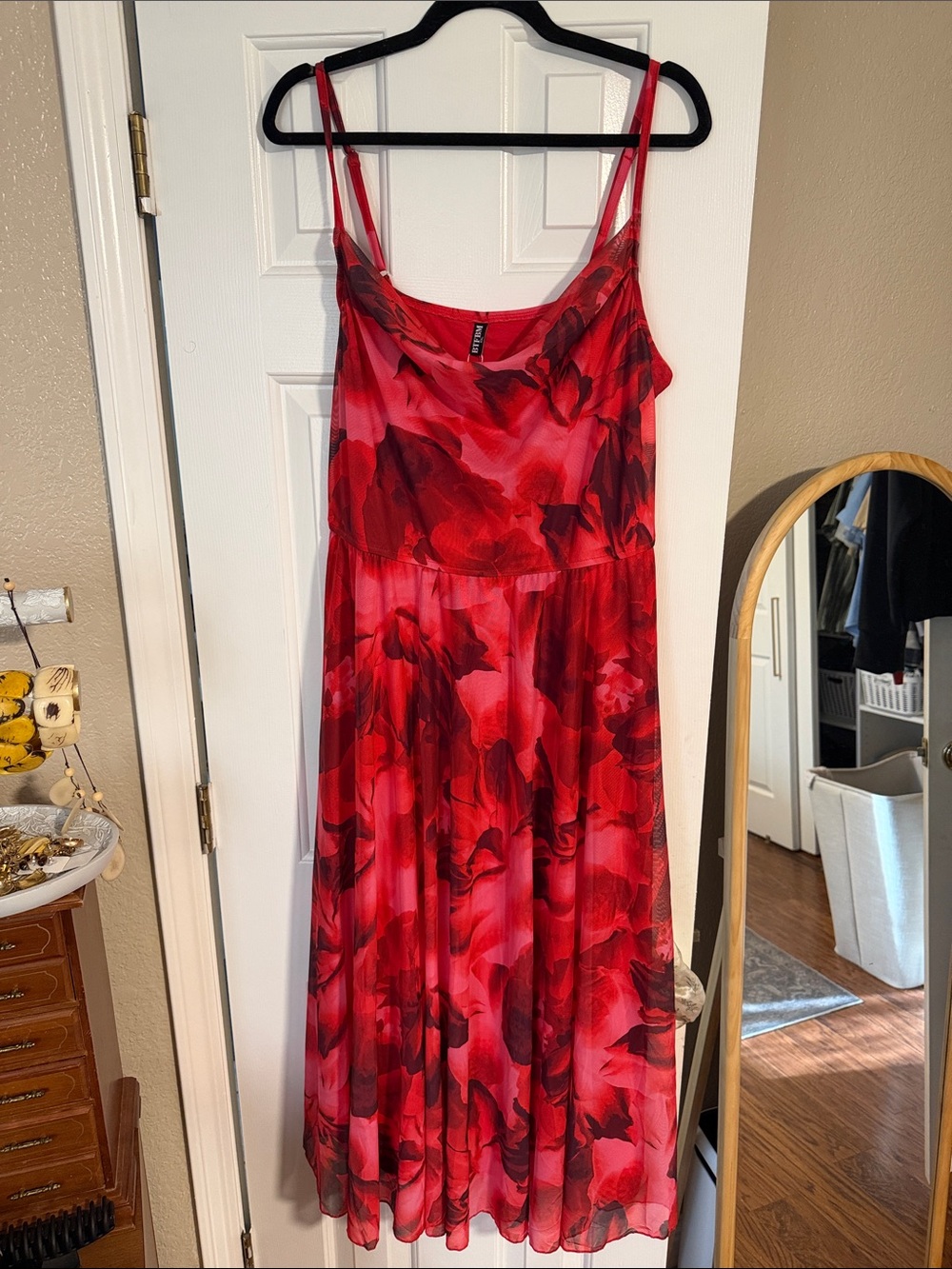 NWT Red Floral Slip Dress with Spaghetti Straps